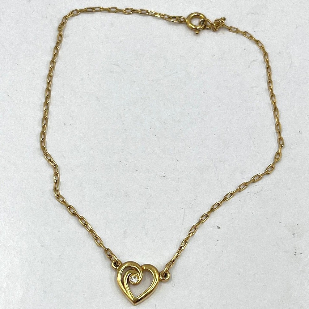 VTG Gold Tone Open Heart Charm Bracelet with Dainty Crystal Accent‎ Spring Ring